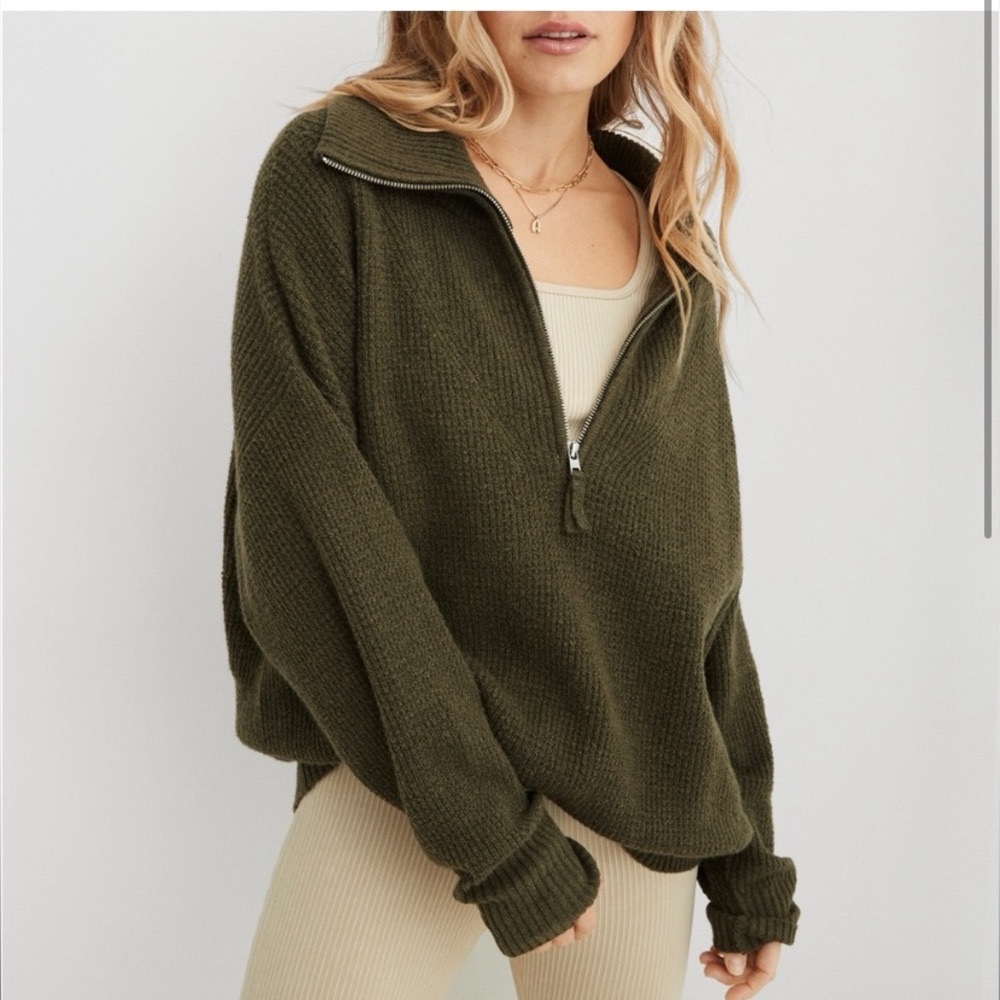 Aerie CozyUp Waffle Quarter Zip Sweater